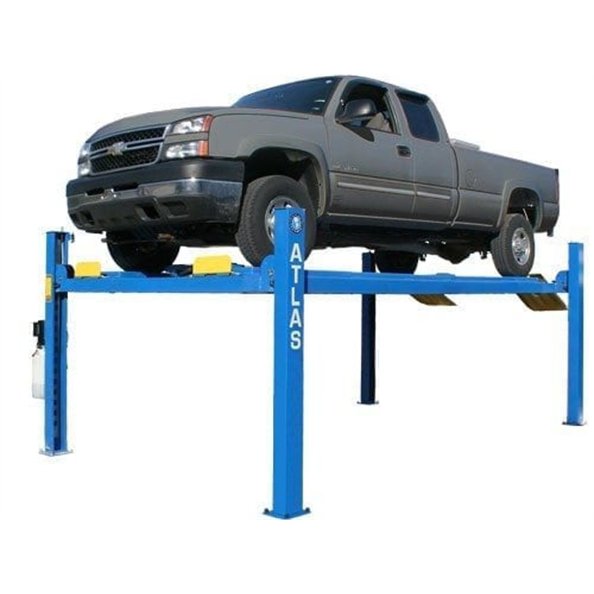 Atlas Automotive Equipment 412 Commercial Grade 4-Post Vehicle Lift, 10’ Minimum Height, 12,000lb Capacity, Extra Tall/Wide/Long, Diamond Plated Runways, Air Operated Single Point Lock Release, 220V